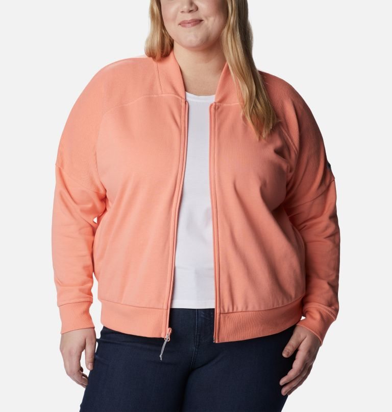 Women's Columbia Lodge French Terry Full Zip Jackets Coral | Plus Size CA-C85CA